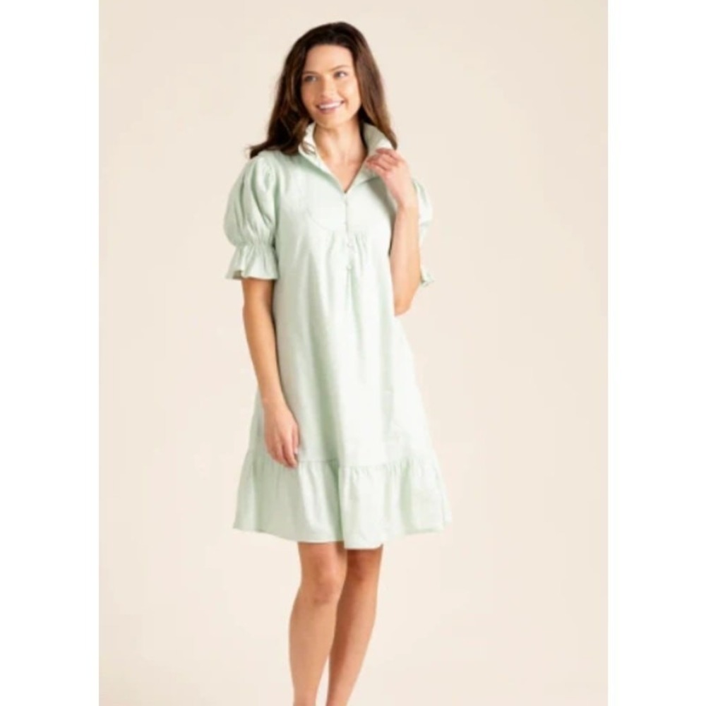 S'EDGE Mini Shift Erin Dress XL Seaglass‎ Light Green Cotton Ruffle Linen Blend